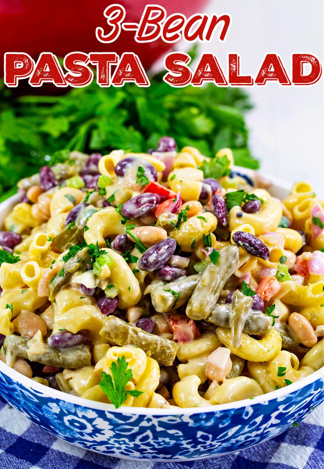 Pasta salad in serving bowl.