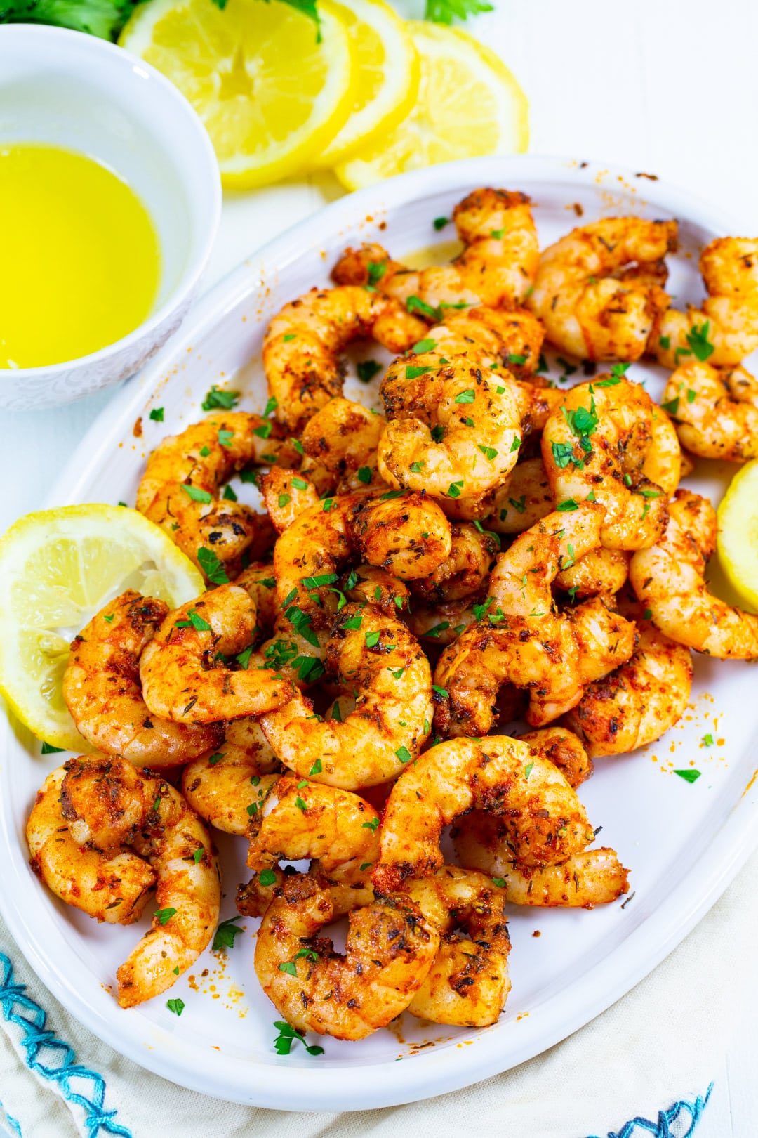 Air Fryer Cajun Shrimp on serving platter.