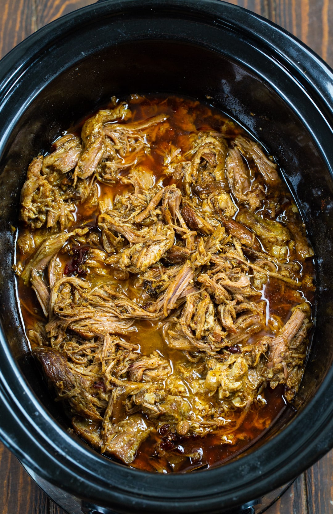 Pulled Pork in a slow cooker.