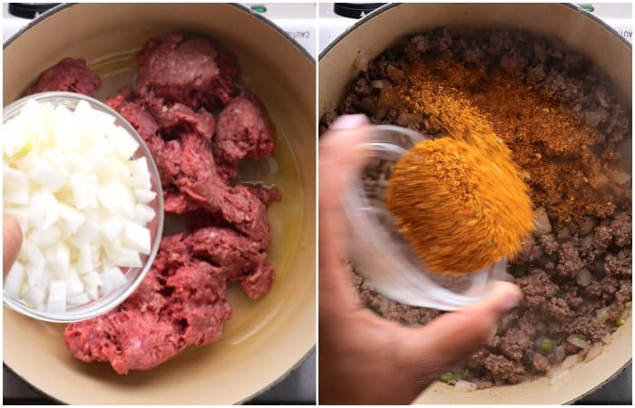 Making the ground beef mixture.