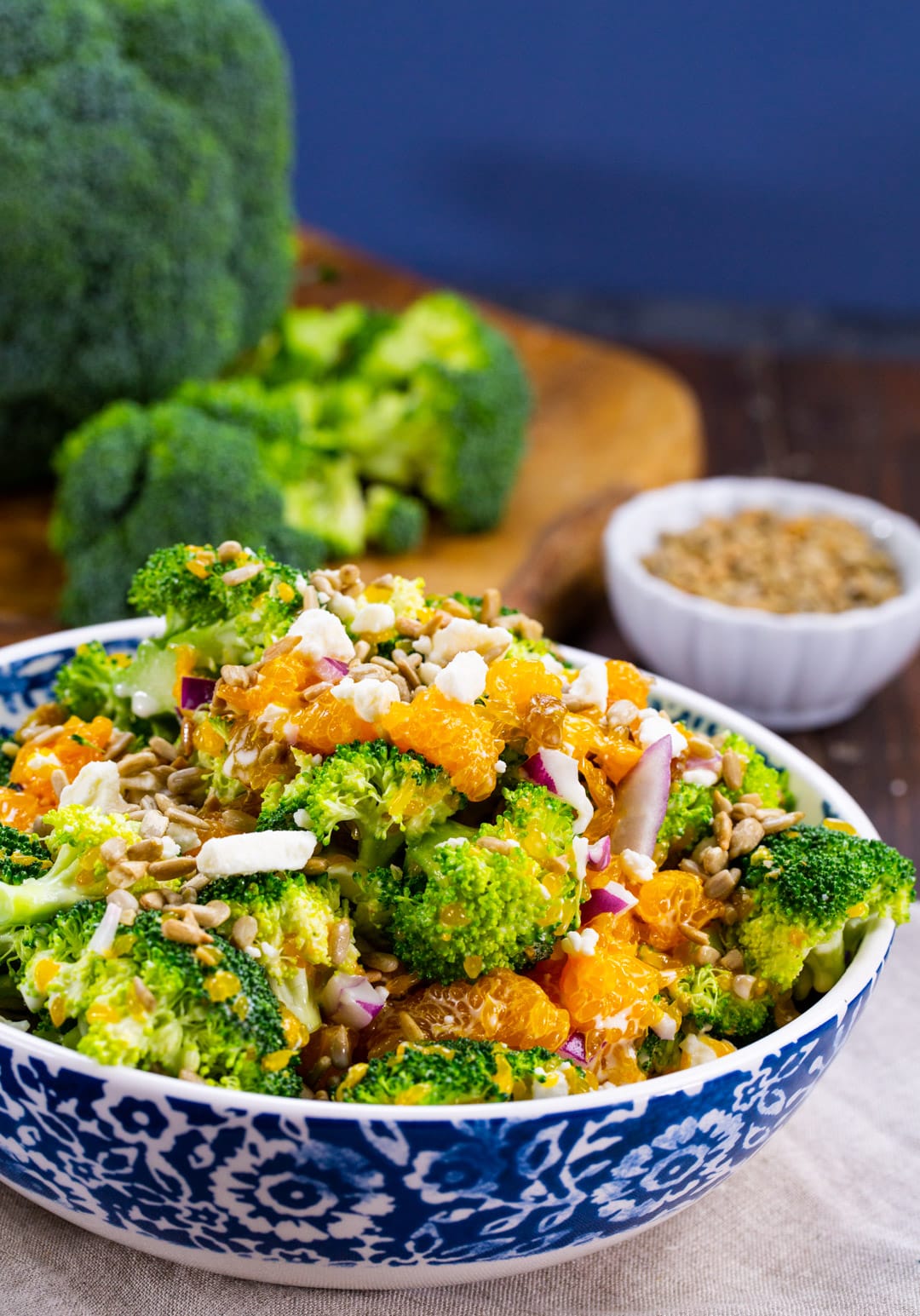 Broccoli Orange Feta Salad in serving bowl.