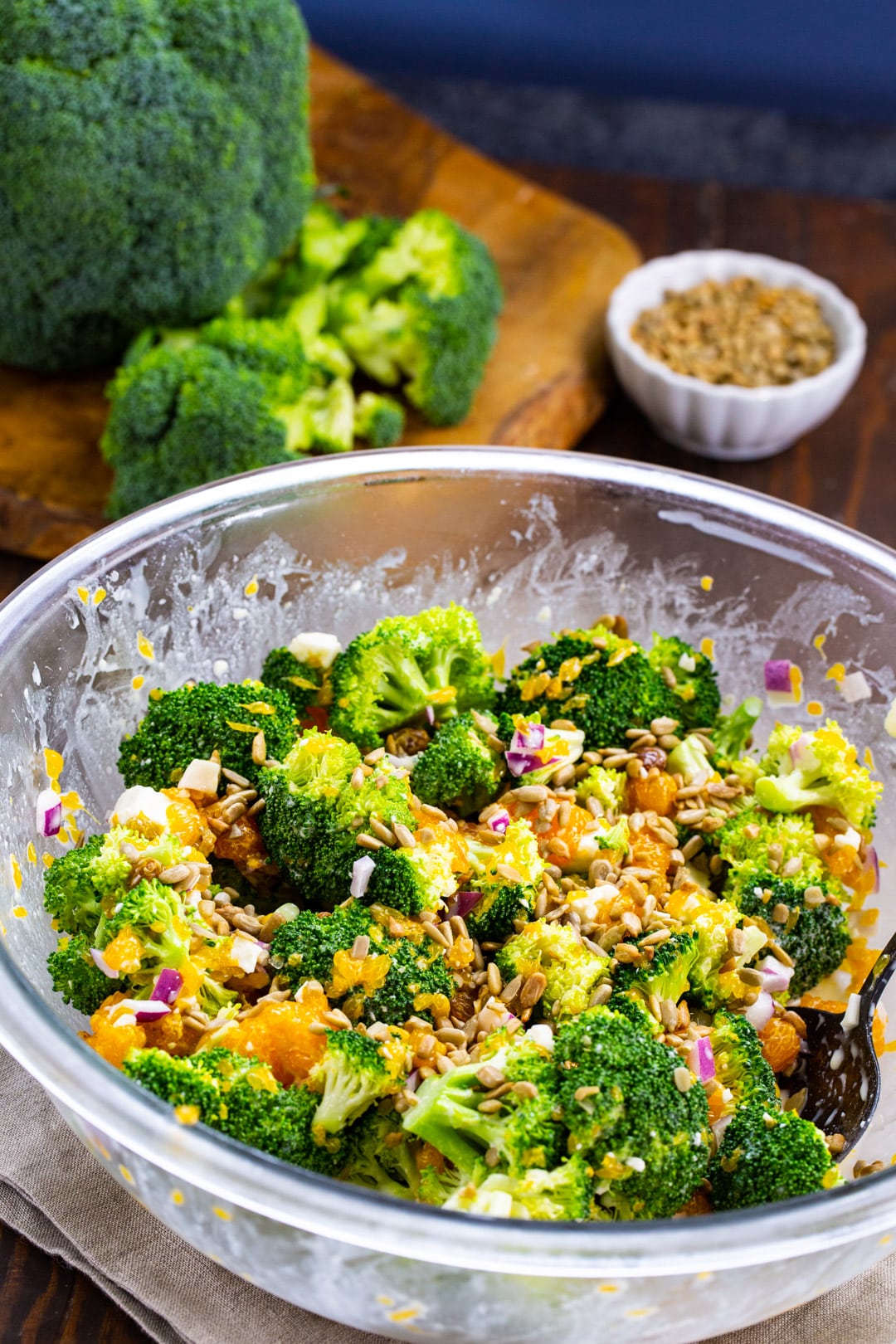Broccoli Salad in a mixing bowl.