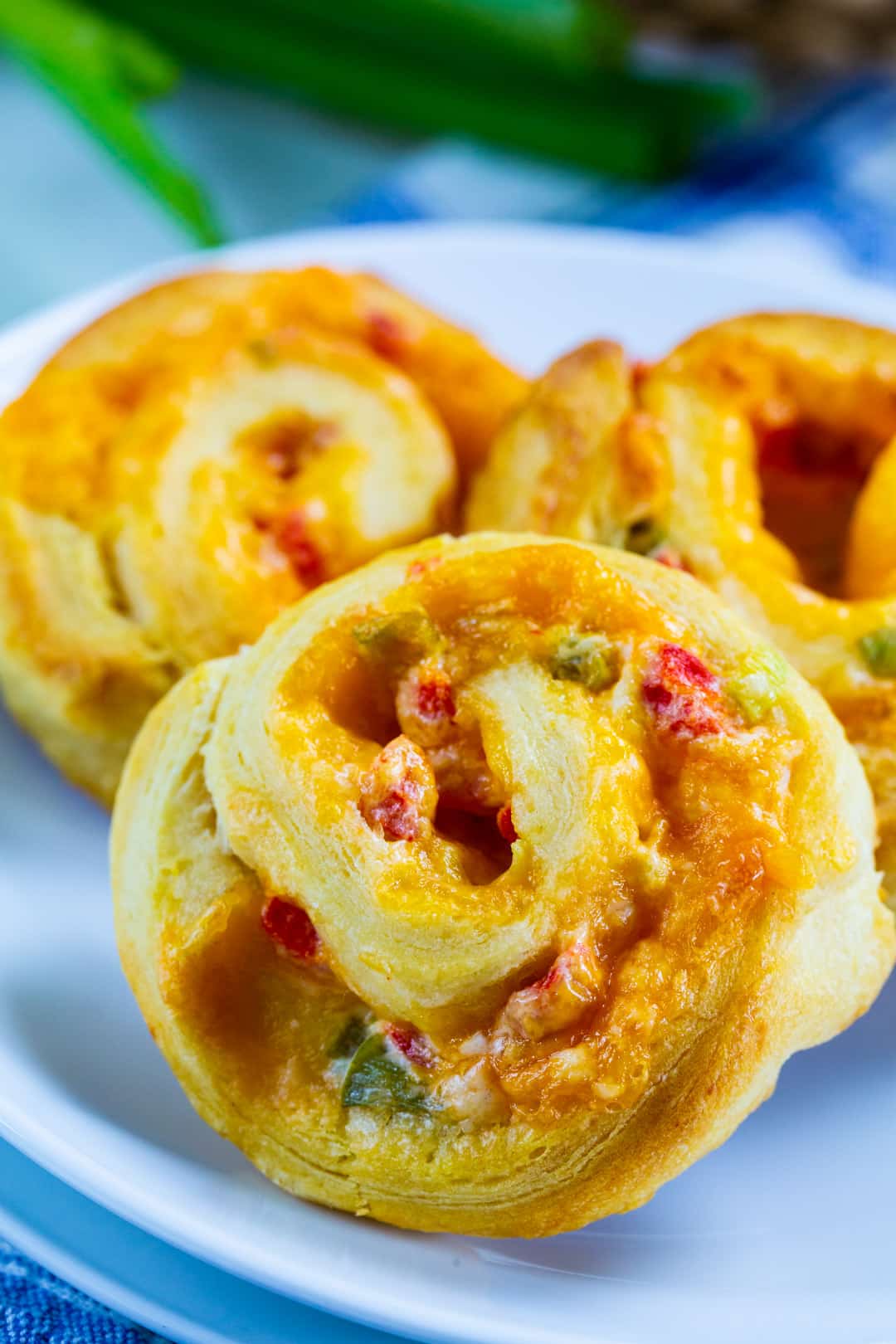 Close-Up of Pimento Cheese Spirals.
