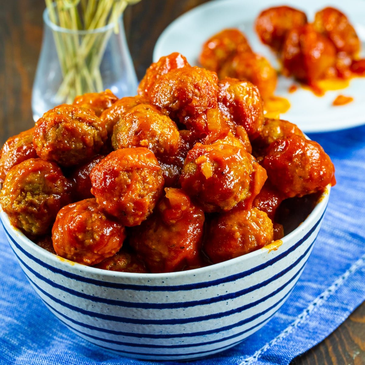 Slow Cooker BBQ Meatballs in a serving bowl.