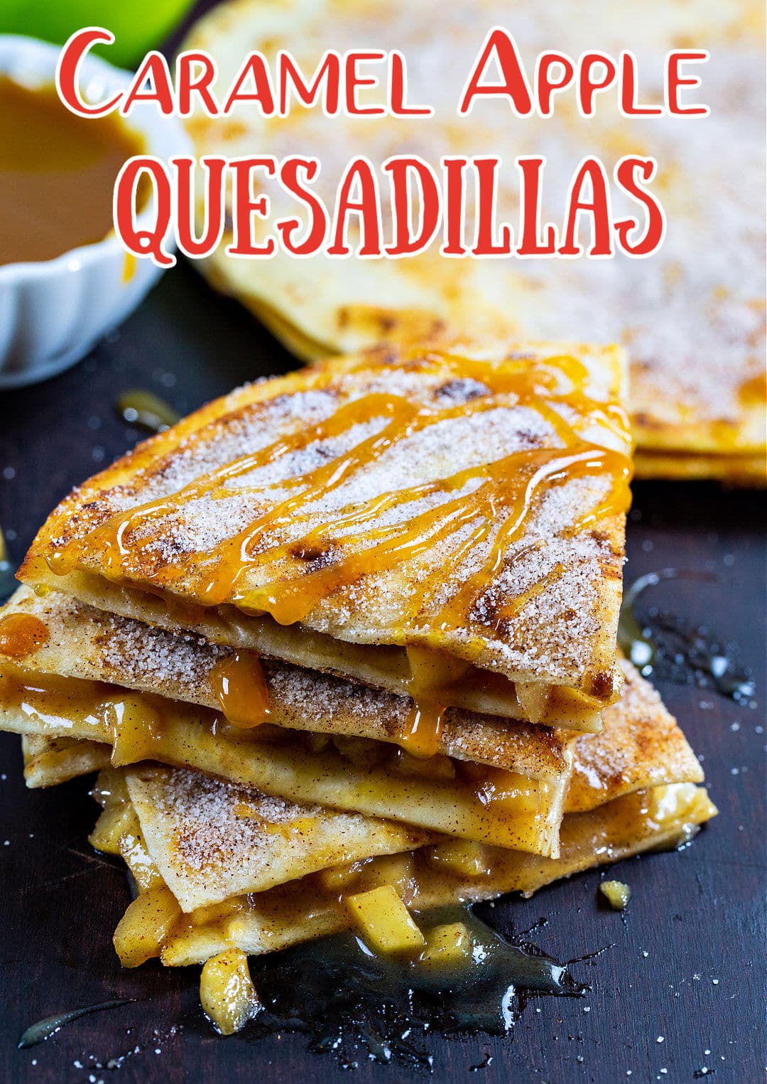 Quesadillas drizzled with caramel sauce.