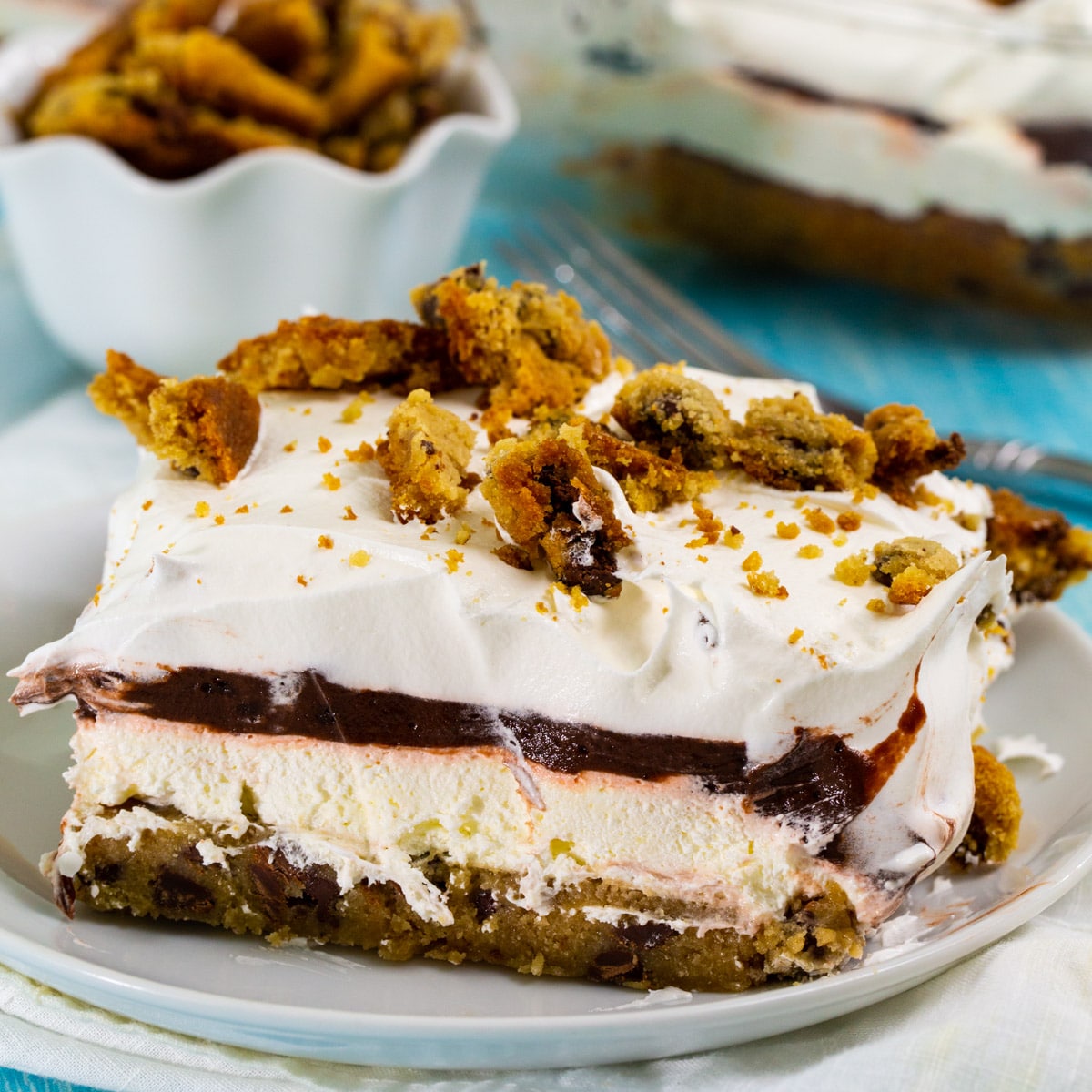 Chocolate Chip Cookie Delight square on a small plate.