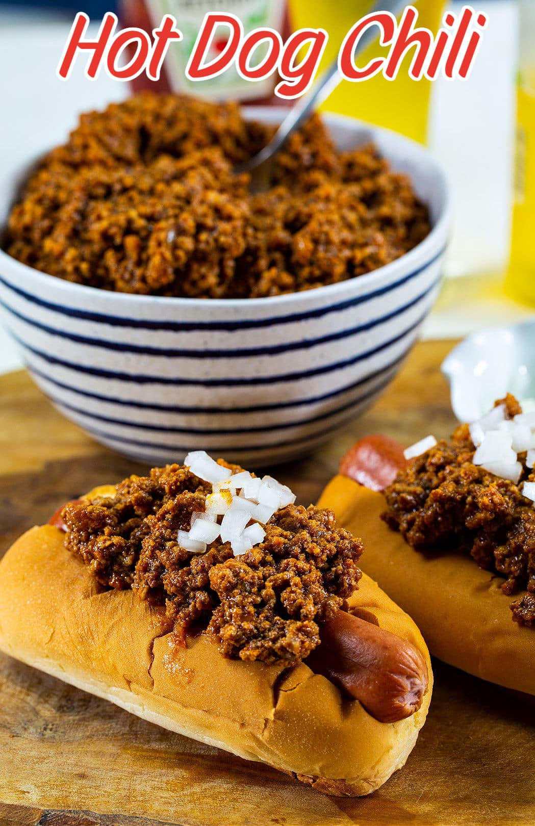 Hot Dogs topped with Hot Dog Chili.