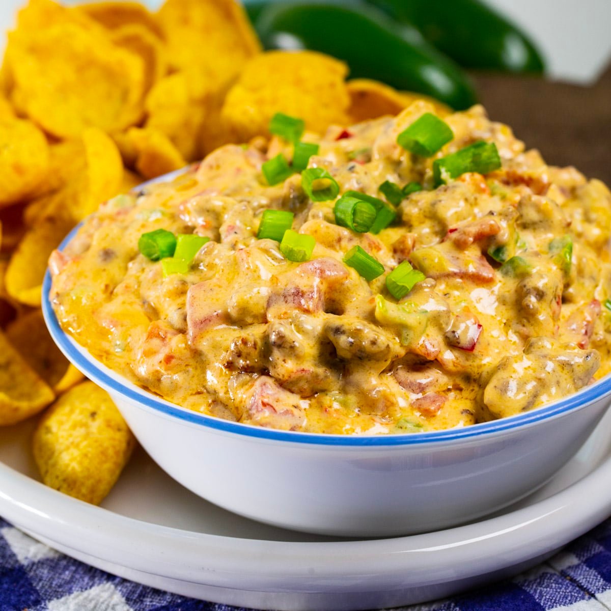 Sausage Pimento Cheese Dip in a bowl.