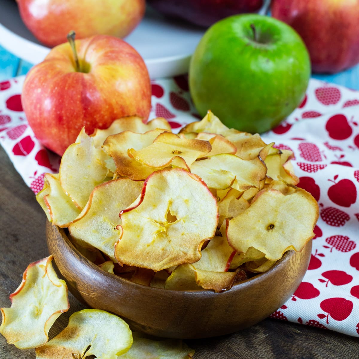 Bowl full of Caramelized Apple Chips.