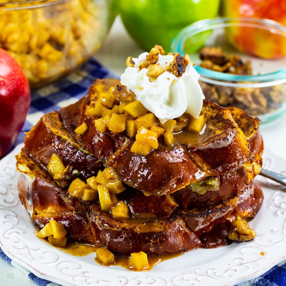 Caramel Apple French Toast on a plate.
