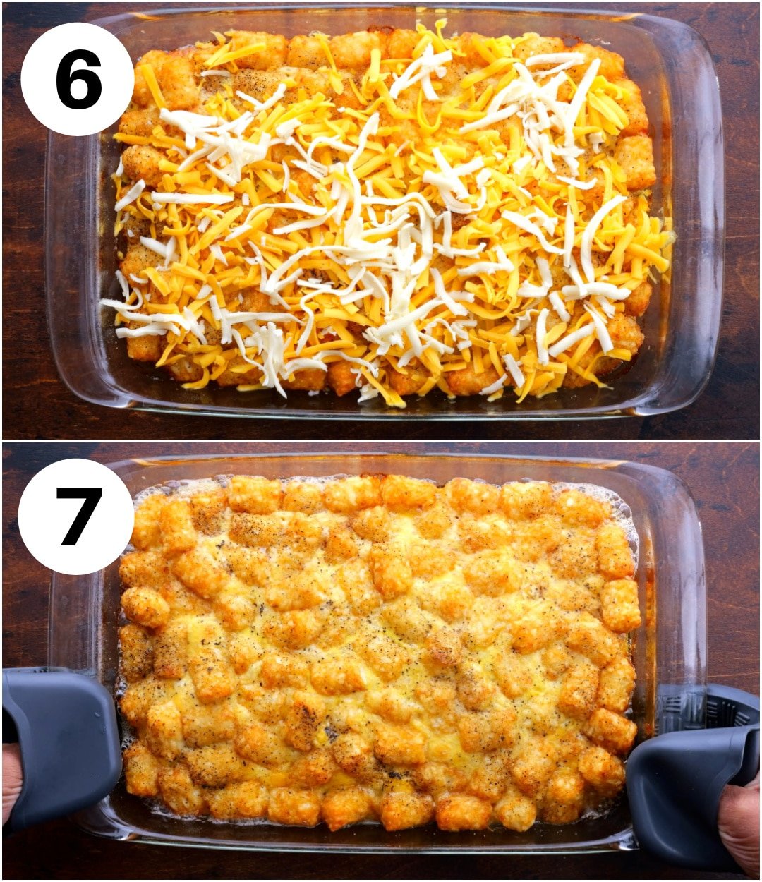 Cheese sprinkle on top and finished casserole.