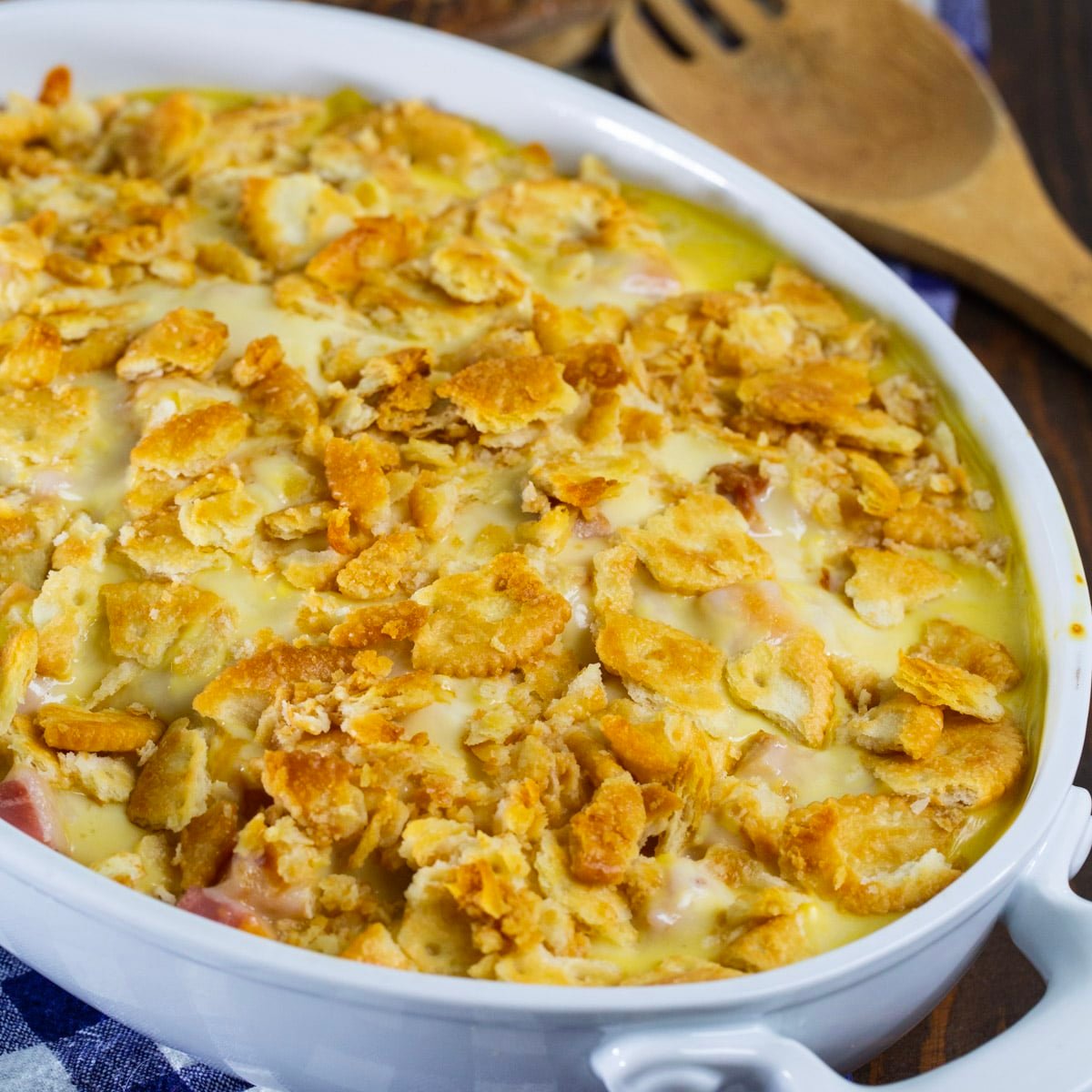 Chicken Cordon Bleu Casserole in baking dish.