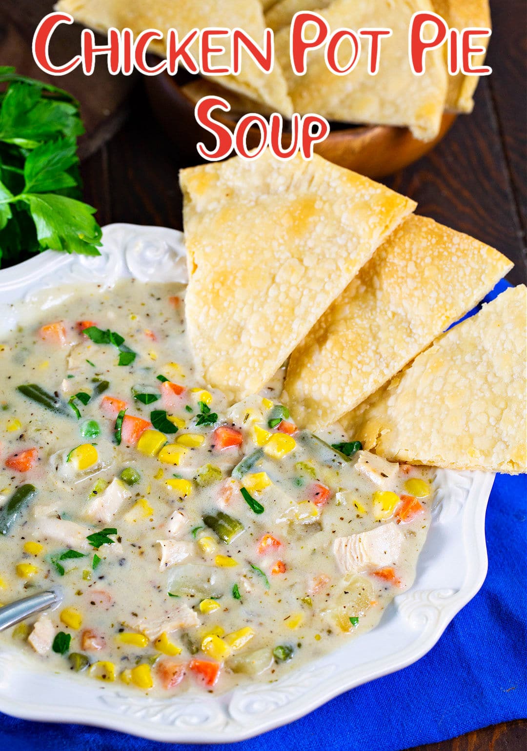 Chicken Pot Pie Soup in a bowl.