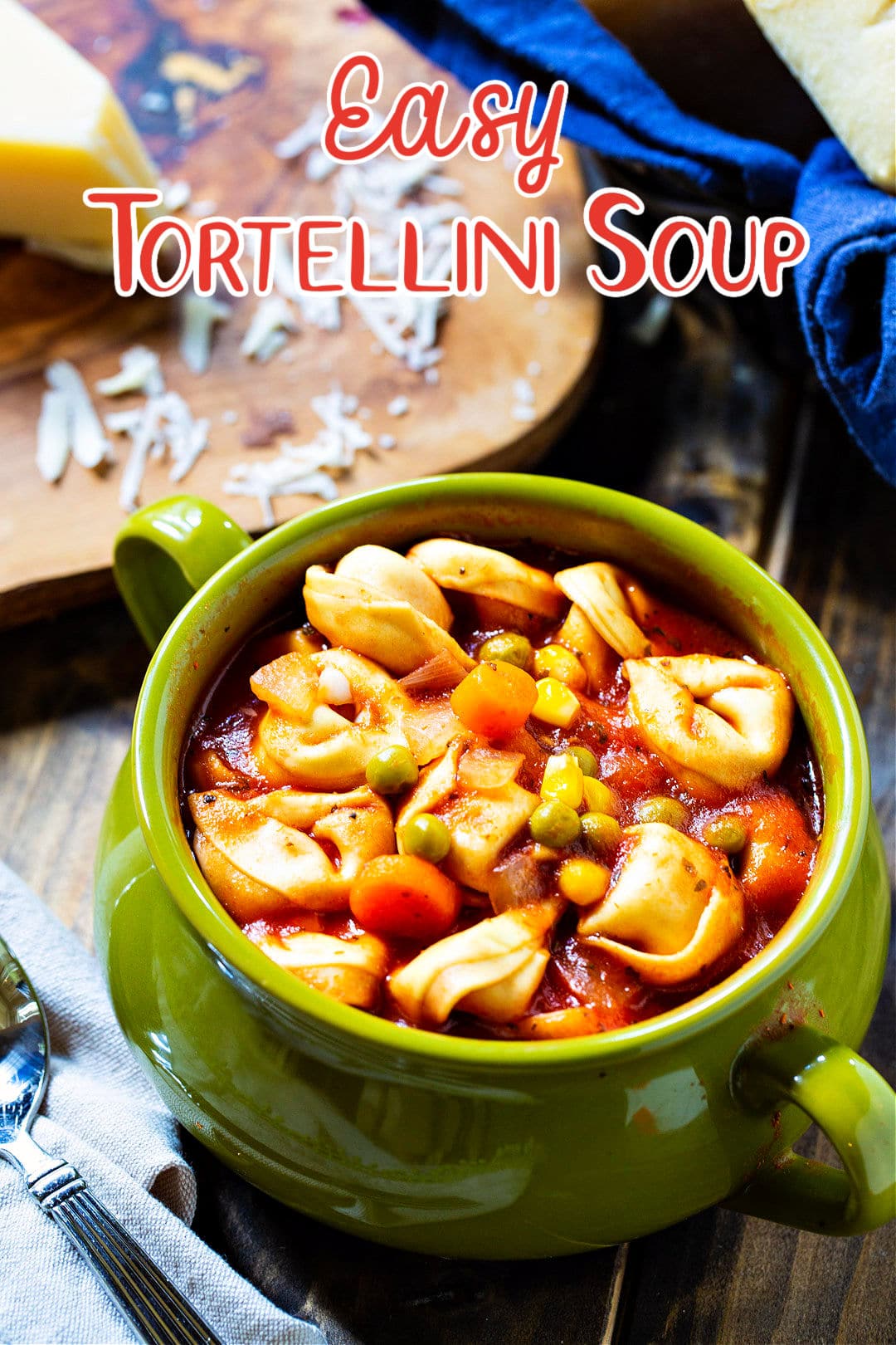 Bowl full of Easy Tortellini Soup.