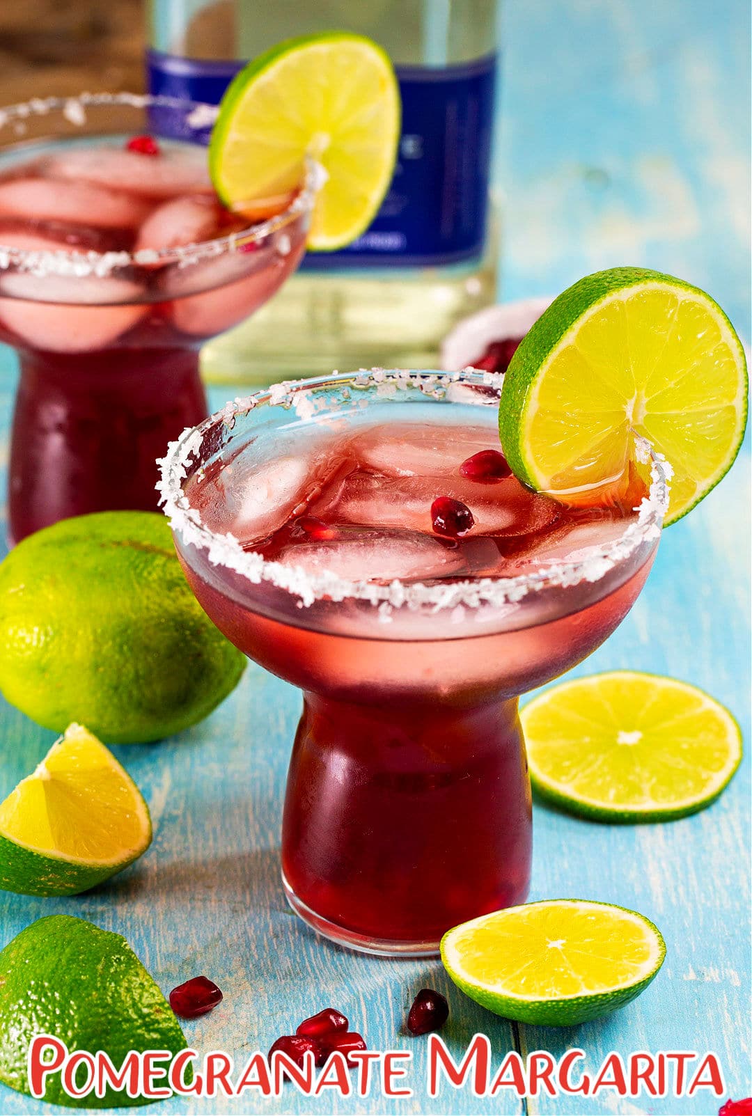 Two Pomegranate Margaritas in glasses.