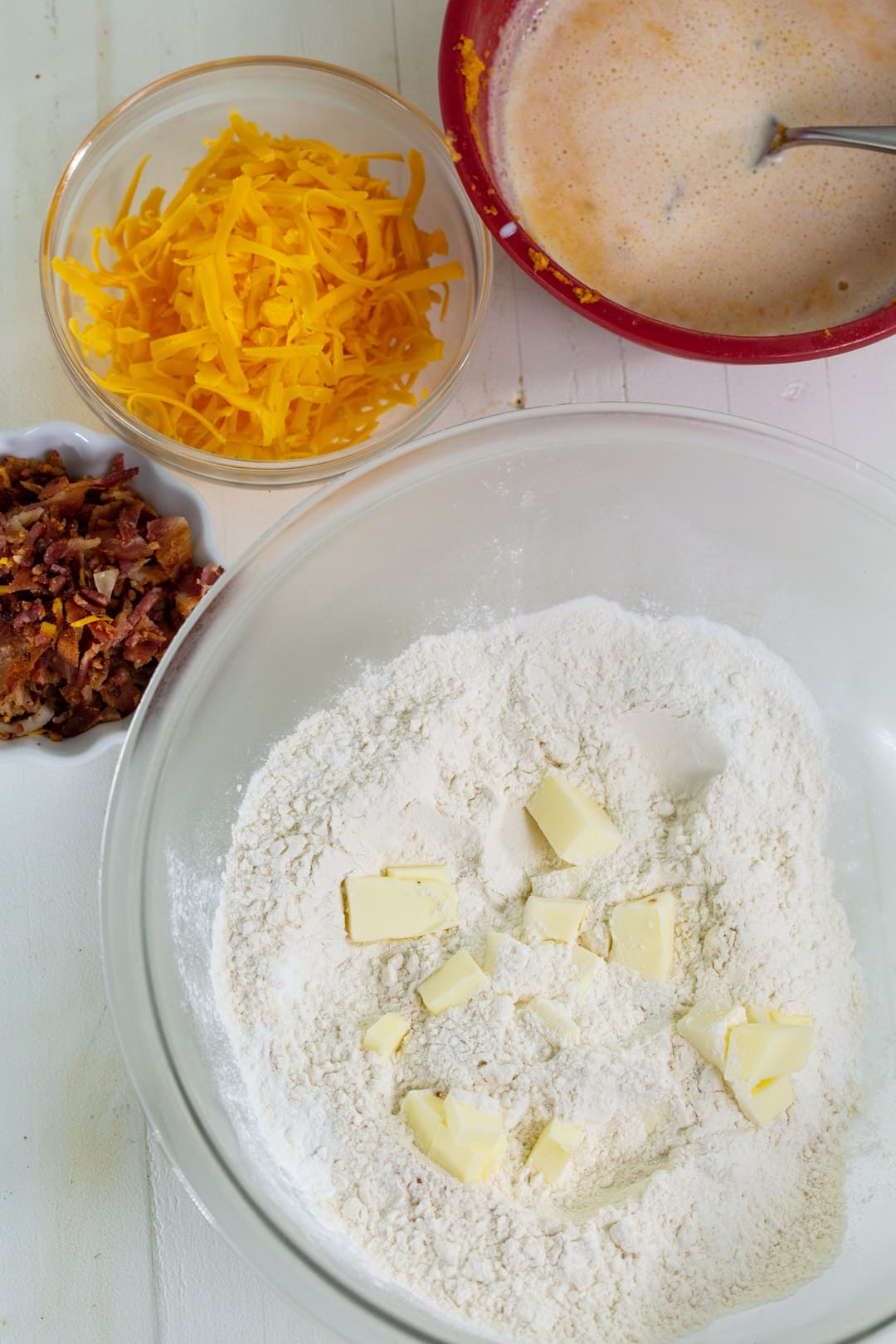 Biscuit ingredients in bowls.