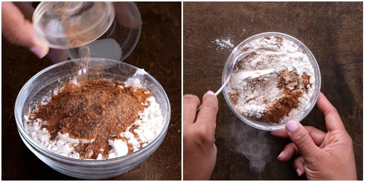 Combining the dry ingredients.