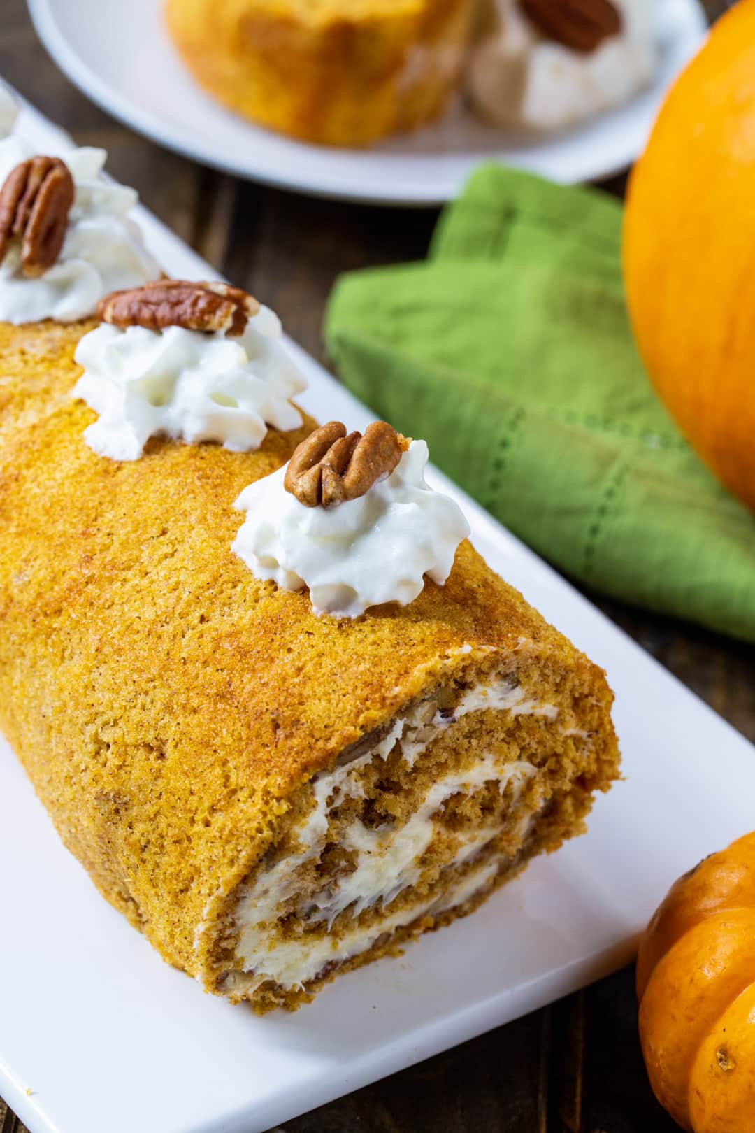 Whole Pumpkin Roll on a plate.