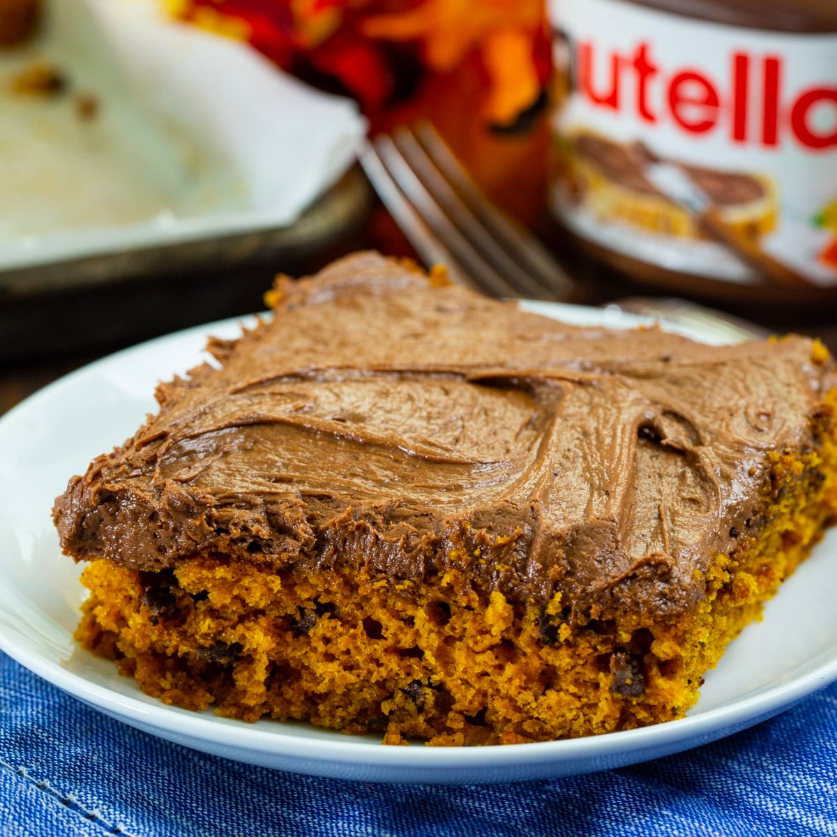 Pumpkin Sheet Cake with Nutella Cream Cheese Frosting