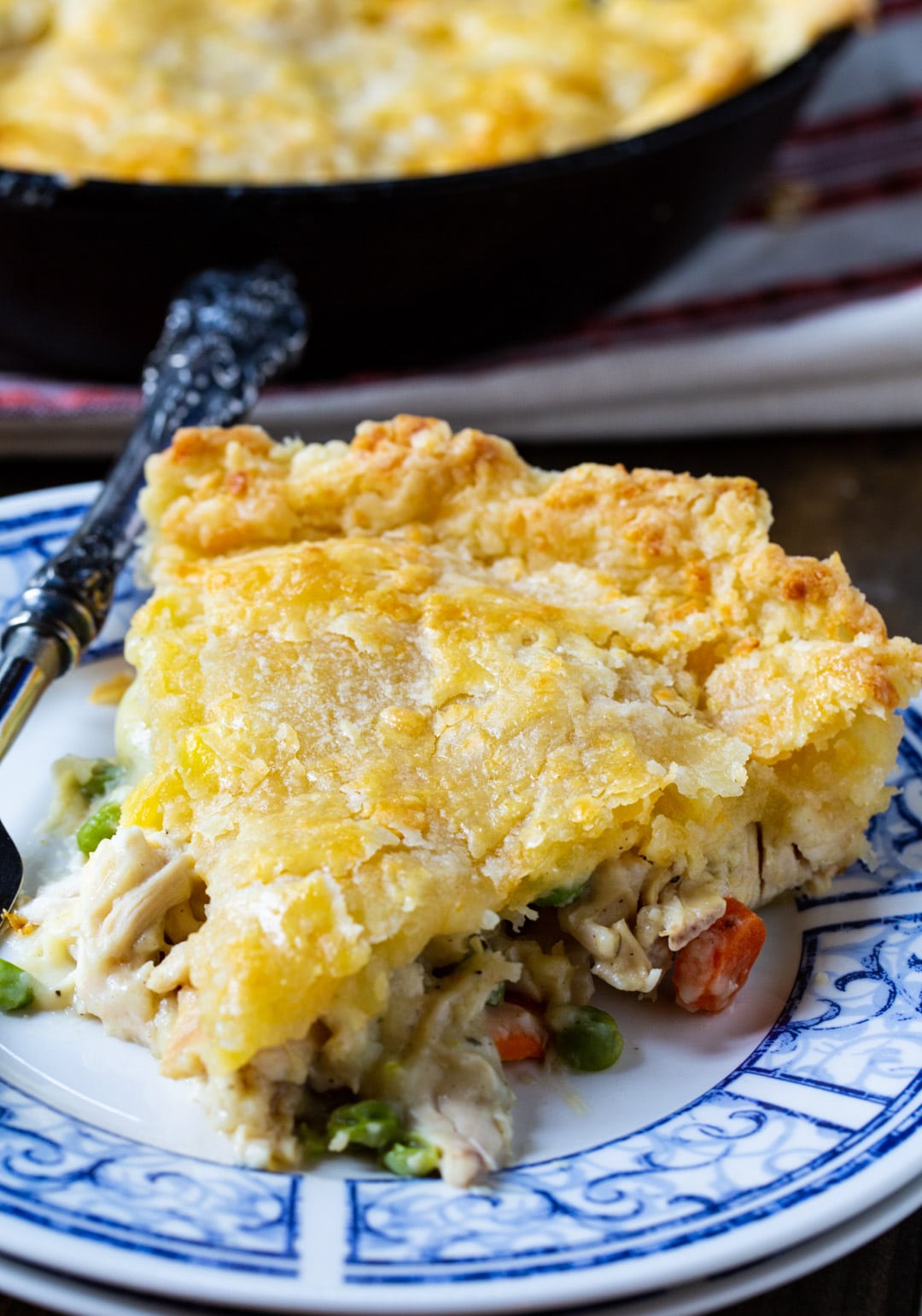 Slice of Skillet Pot Pie on a plate.