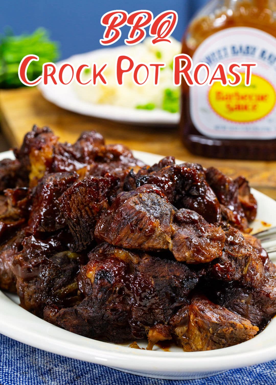 BBQ Crock Pot Roast on serving platter.
