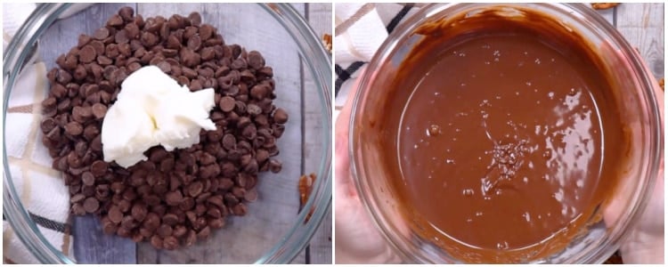 Melting the chocolate mixture.