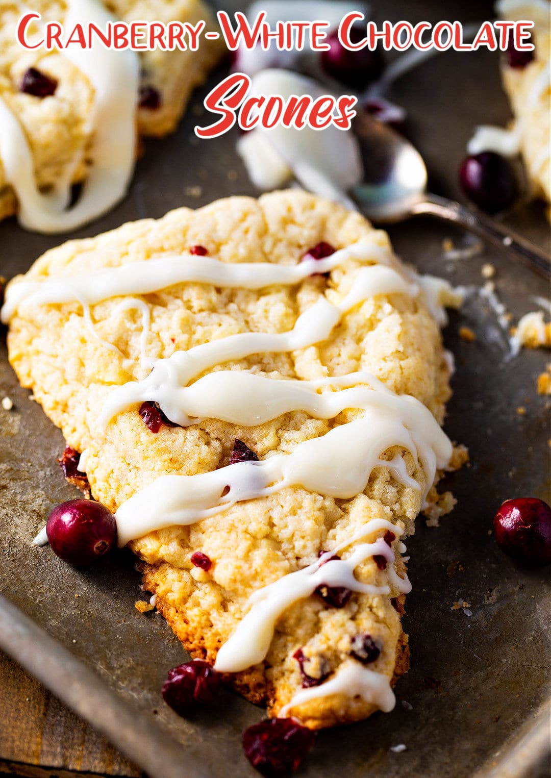 Cranberry-White Chocolate Scone covered with glaze.