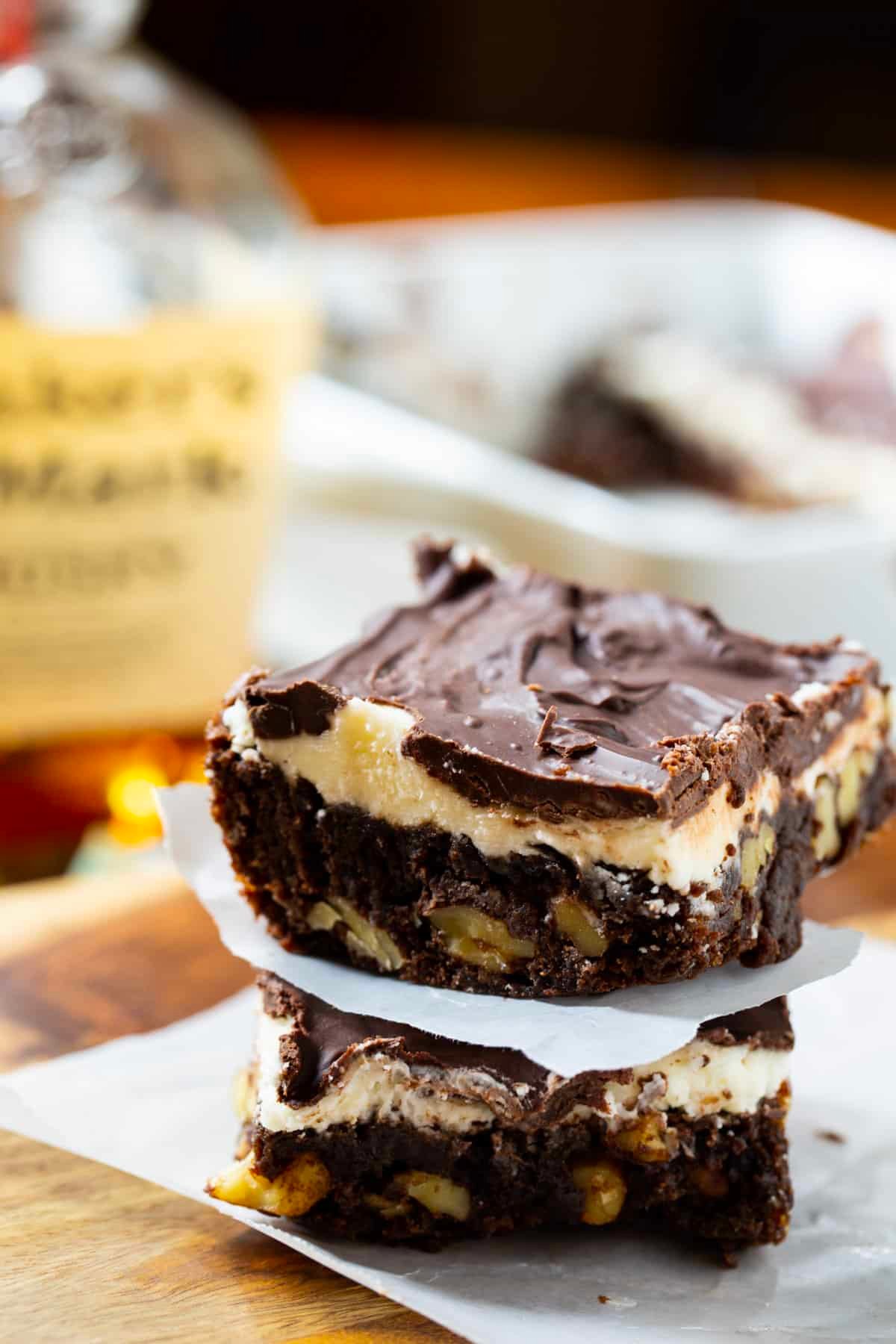 Two brownies stacked.