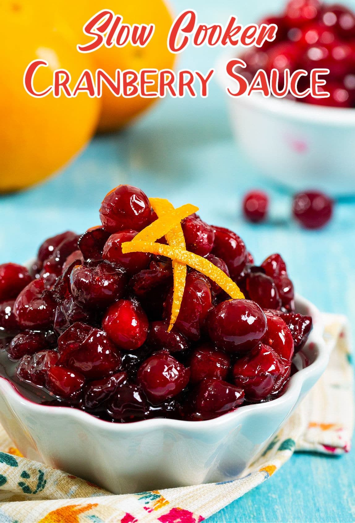 Slow Cooker Cranberry Sauce in a white bowl.