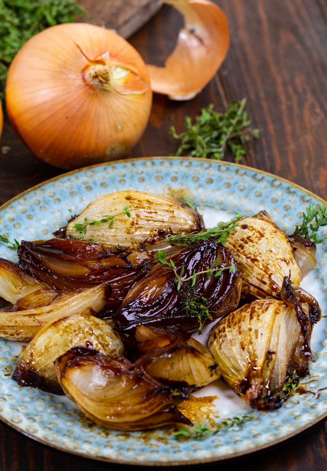 Baked Balsamic Onions on a plate.