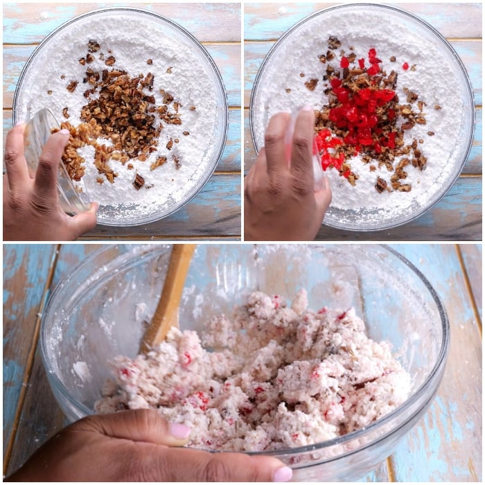 Mixing the filling together.