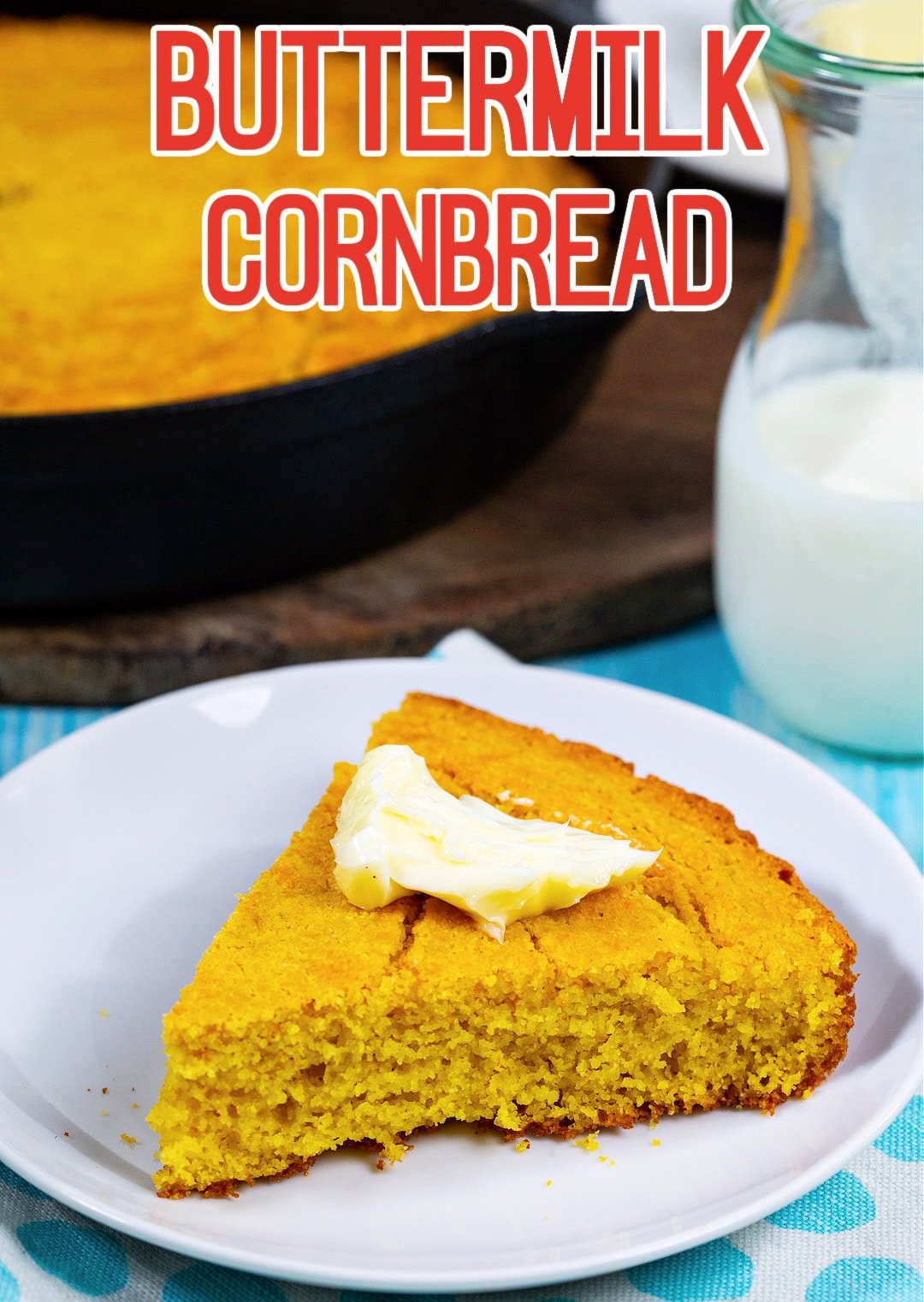 Slice of Buttermilk Cornbread on a plate.