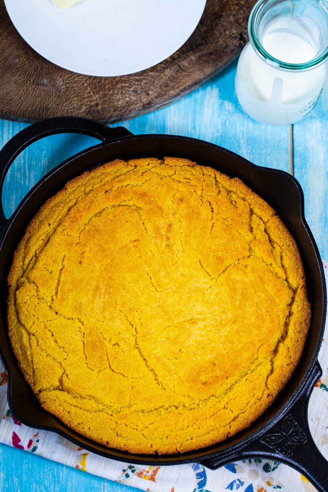 Cornbread in cast iron pan.