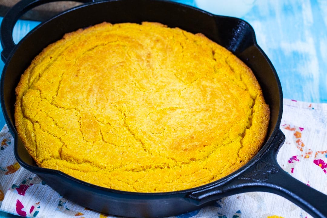 Cornbread in cast iron pan.