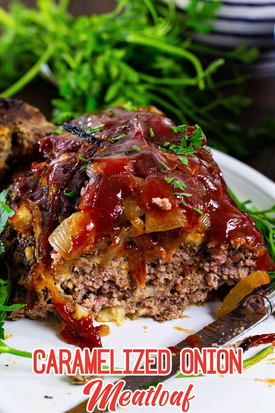 Meatloaf with slice cut away to show inside.