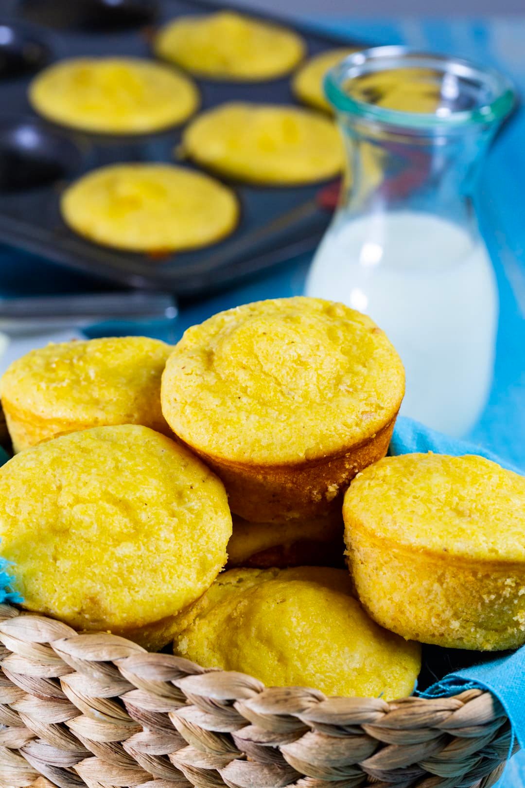 Creamed Corn Cornbread Muffins in bread basket.