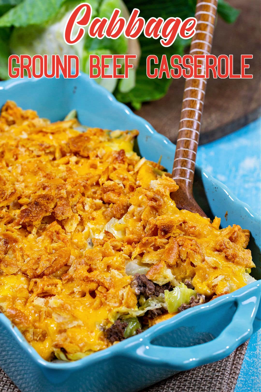 Cabbage Ground Beef Casserole in casserole dish.