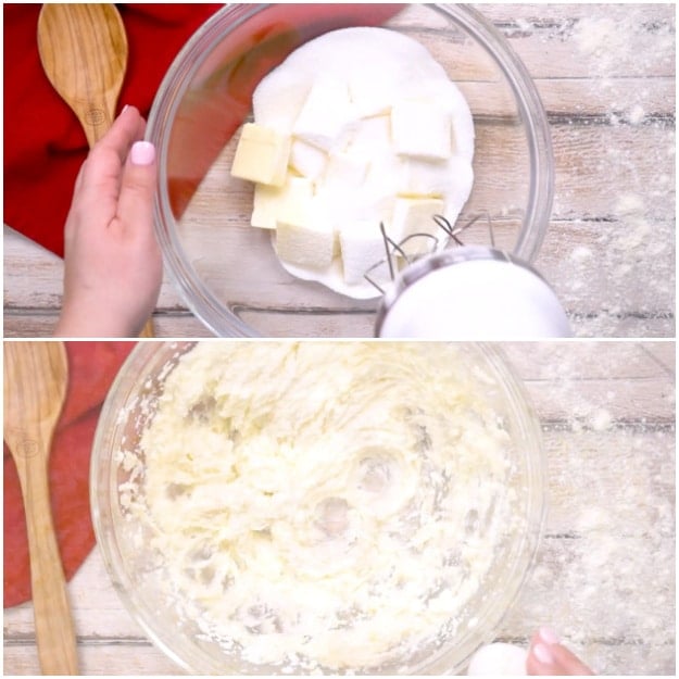 Creaming the butter and sugar.