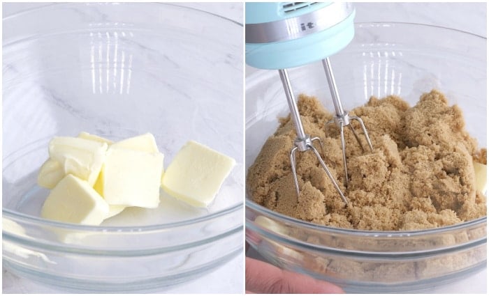 Creaming the butter and brown sugar.