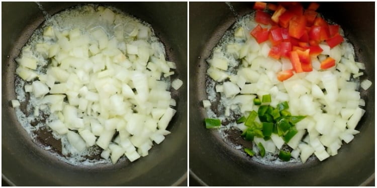 Cooking the onion and peppers.