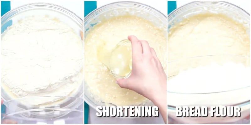 Mixing the dough.