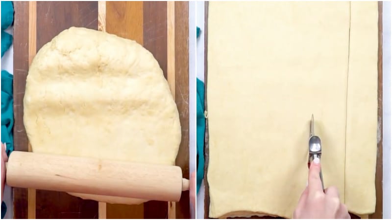Cutting dough into pieces.