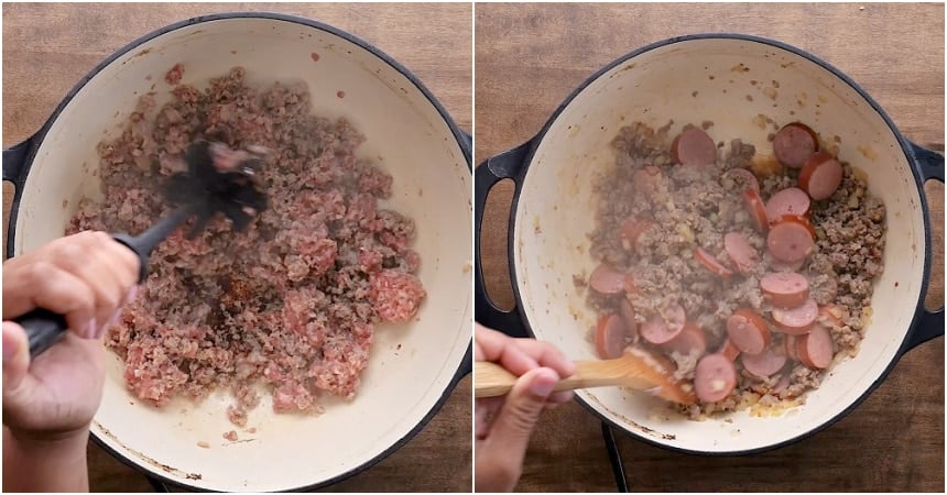 Cooking the sausage.
