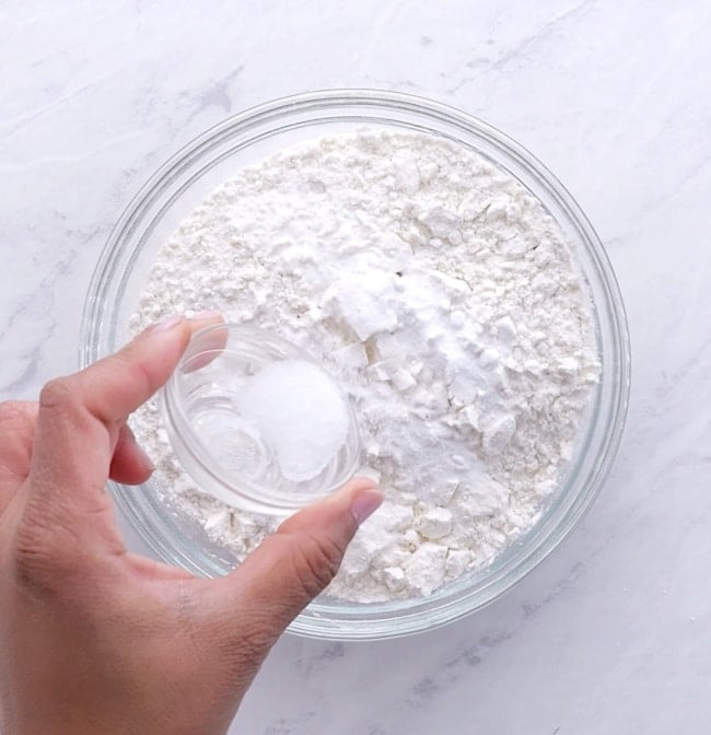 Mixing the dry ingredients.