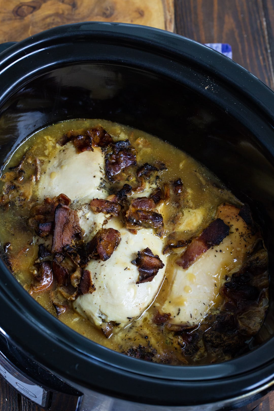 Cooked chicken in slow cooker.