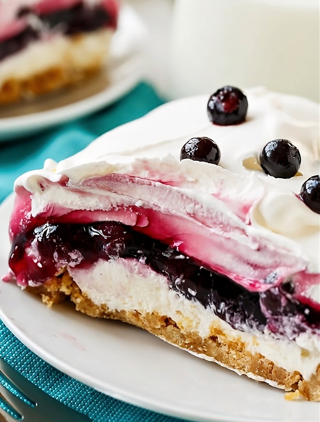 Close-up of Blueberry delight on a plate.