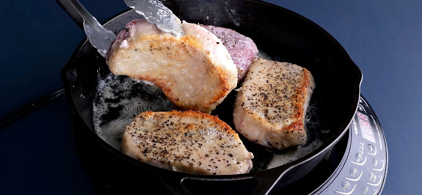 Cooking the pork chops