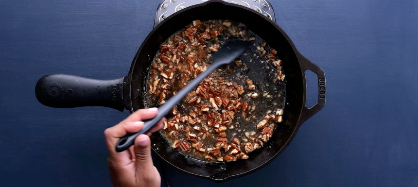 Making the glaze in skillet.