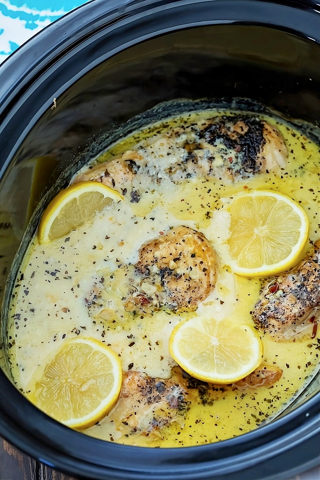 Creamy Lemon Chicken in slow cooker.
