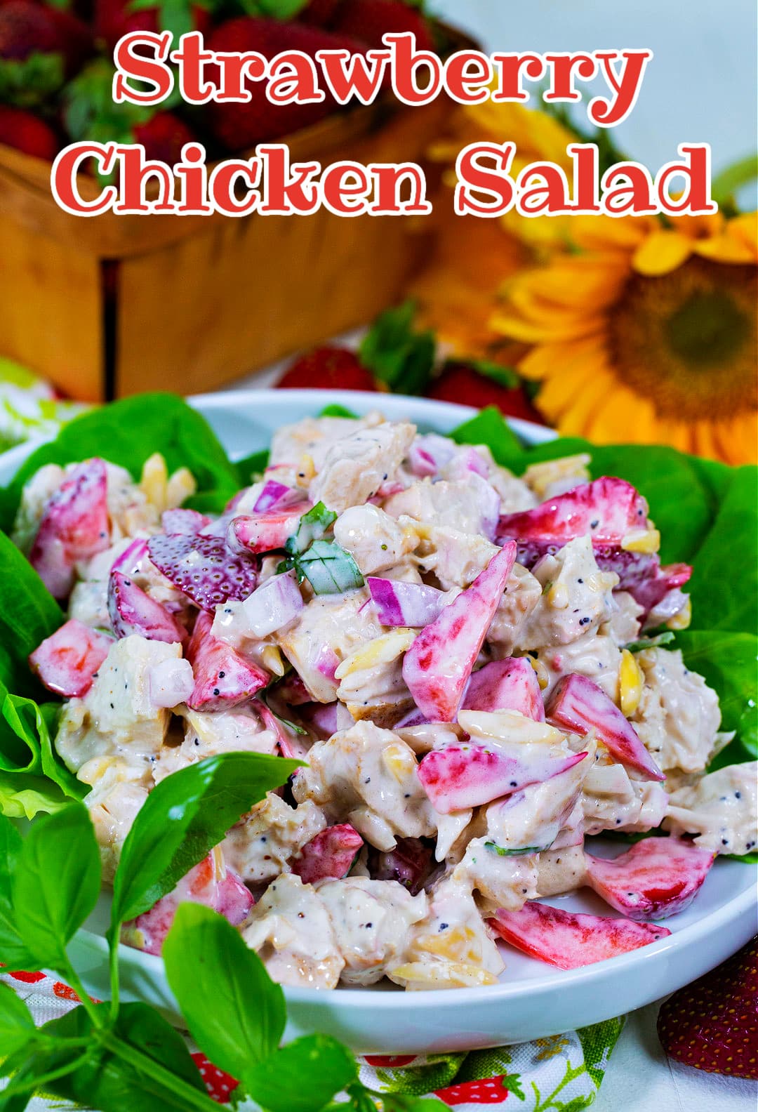 Chicken Salad with Strawberries on a bed of lettuce